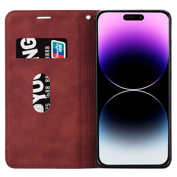 For iPhone 15 Pro Frosted Business Magnetic Horizontal Flip PU Phone Case(Brown) - HoMEdemic™ 