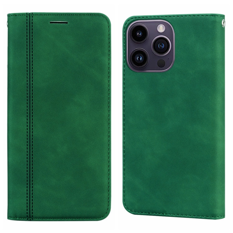 For iPhone 15 Pro Frosted Business Magnetic Horizontal Flip PU Phone Case(Green) - HoMEdemic™ 