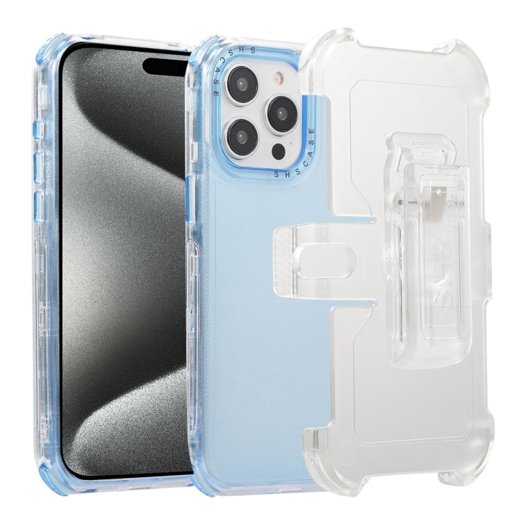 For iPhone 15 Pro Frosted PC+TPU Phone Case with Back Clip(Sky Blue) - HoMEdemic™ 