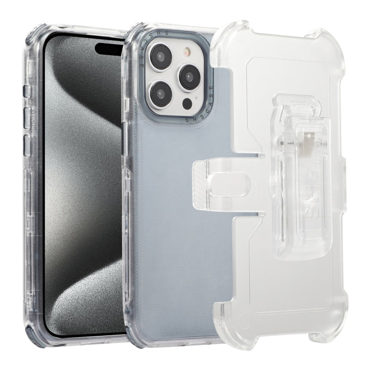 For iPhone 15 Pro Frosted PC+TPU Phone Case with Back Clip(Transparent Blue) - HoMEdemic™ 