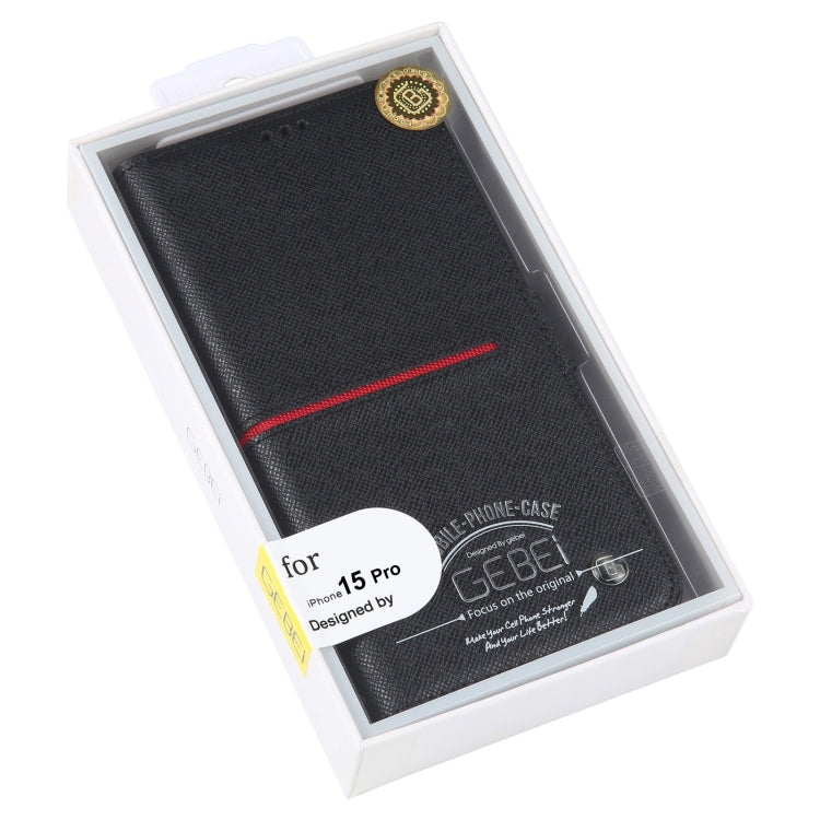 For iPhone 15 Pro GEBEI Top-grain Horizontal Flip Leather Phone Case(Black) - HoMEdemic™ 