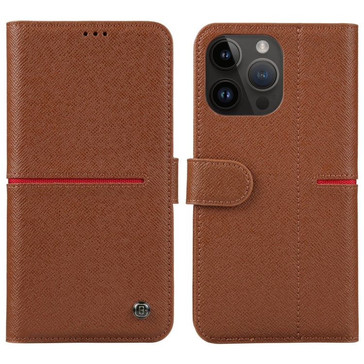 For iPhone 15 Pro GEBEI Top-grain Horizontal Flip Leather Phone Case(Brown) - HoMEdemic™ 
