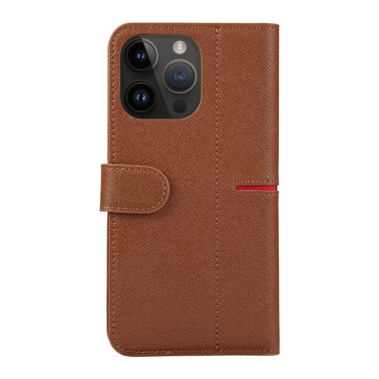 For iPhone 15 Pro GEBEI Top-grain Horizontal Flip Leather Phone Case(Brown) - HoMEdemic™ 