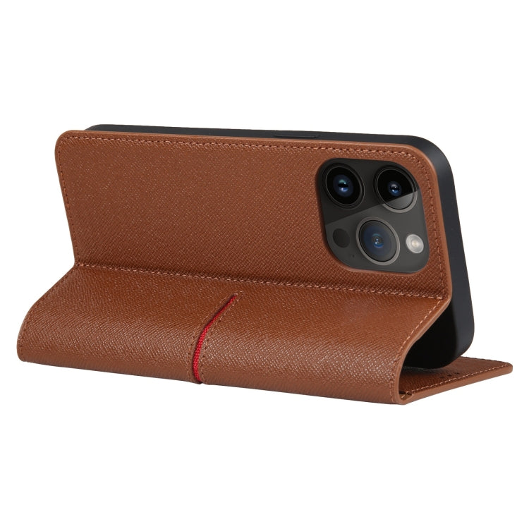 For iPhone 15 Pro GEBEI Top-grain Horizontal Flip Leather Phone Case(Brown) - HoMEdemic™ 