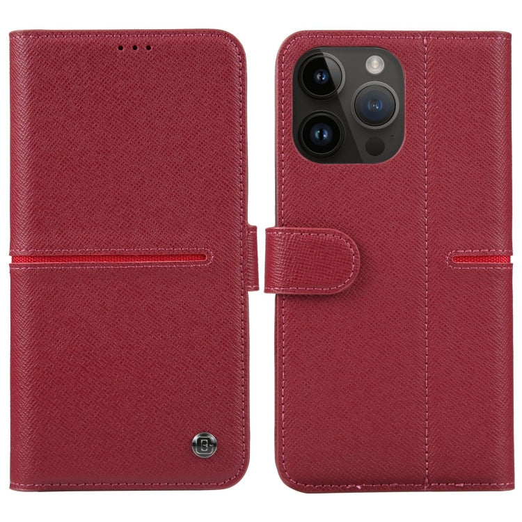 For iPhone 15 Pro GEBEI Top-grain Horizontal Flip Leather Phone Case(Wine Red) - HoMEdemic™ 