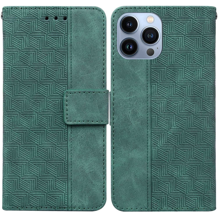 For iPhone 15 Pro Geometric Embossed Leather Phone Case(Green) - HoMEdemic™ 