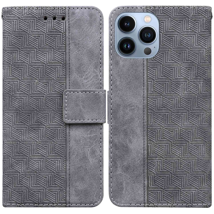 For iPhone 15 Pro Geometric Embossed Leather Phone Case(Grey) - HoMEdemic™ 