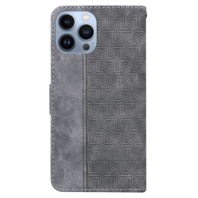 For iPhone 15 Pro Geometric Embossed Leather Phone Case(Grey) - HoMEdemic™ 