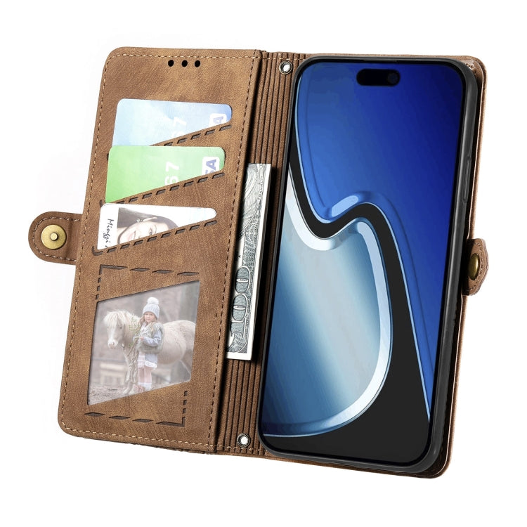 For iPhone 15 Pro Geometric Zipper Wallet Side Buckle Leather Phone Case(Brown) - HoMEdemic™ 