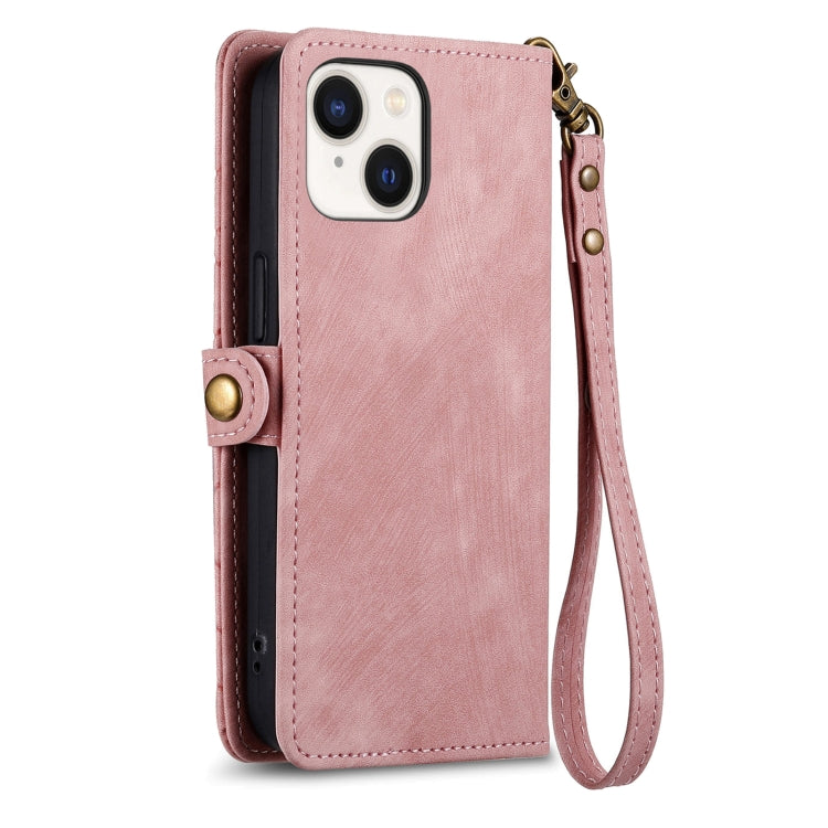 For iPhone 15 Pro Geometric Zipper Wallet Side Buckle Leather Phone Case(Pink) - HoMEdemic™ 