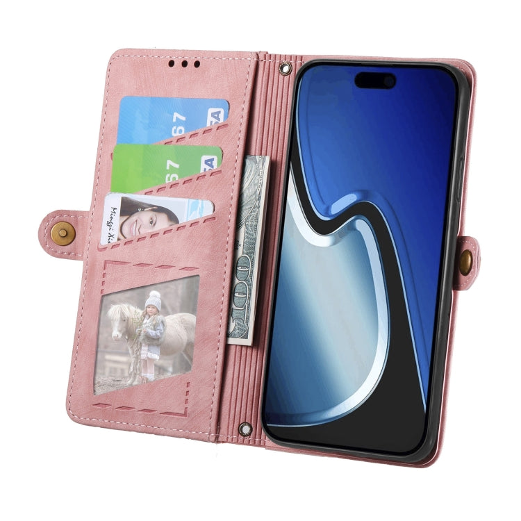 For iPhone 15 Pro Geometric Zipper Wallet Side Buckle Leather Phone Case(Pink) - HoMEdemic™ 