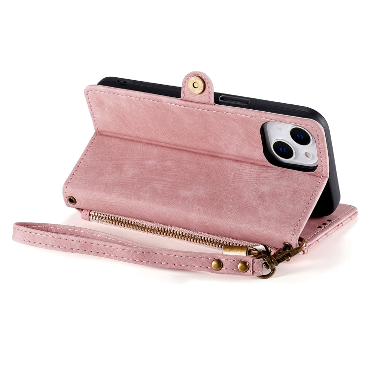 For iPhone 15 Pro Geometric Zipper Wallet Side Buckle Leather Phone Case(Pink) - HoMEdemic™ 