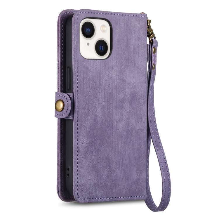 For iPhone 15 Pro Geometric Zipper Wallet Side Buckle Leather Phone Case(Purple) - HoMEdemic™ 