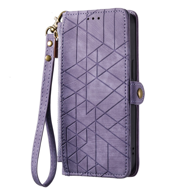 For iPhone 15 Pro Geometric Zipper Wallet Side Buckle Leather Phone Case(Purple) - HoMEdemic™ 