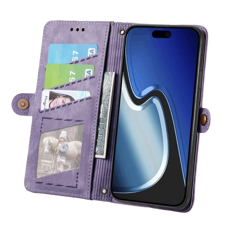 For iPhone 15 Pro Geometric Zipper Wallet Side Buckle Leather Phone Case(Purple) - HoMEdemic™ 