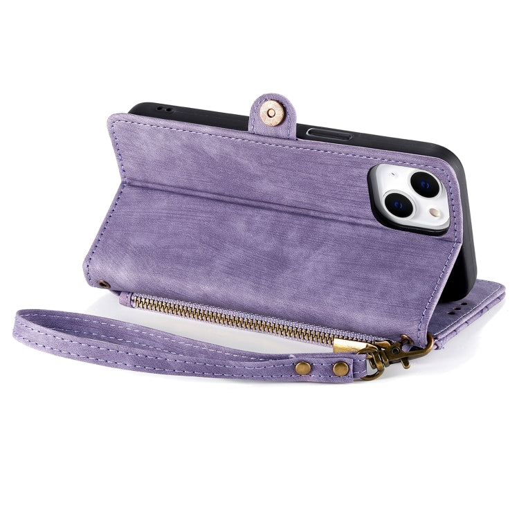 For iPhone 15 Pro Geometric Zipper Wallet Side Buckle Leather Phone Case(Purple) - HoMEdemic™ 