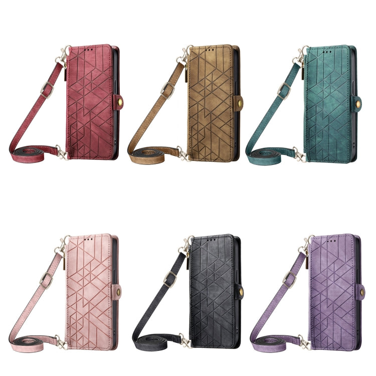 For iPhone 15 Pro Geometric Zipper Wallet Side Buckle Leather Phone Case with Crossbody Lanyard(Purple) - HoMEdemic™ 