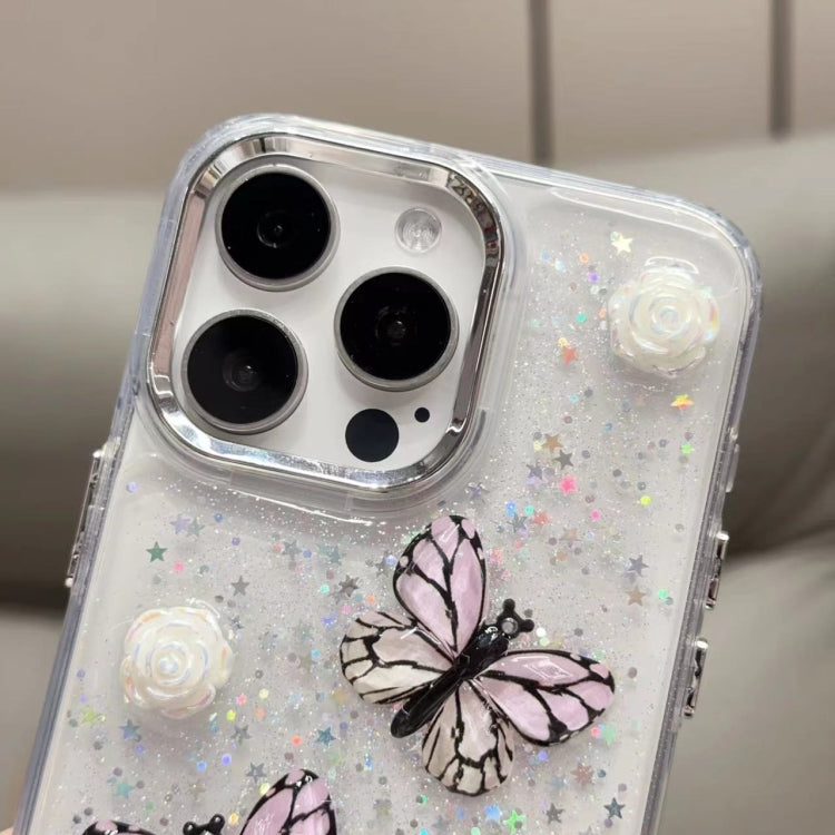 For iPhone 15 Pro Glitter 3D Butterfly TPU Phone Case(Pink) - HoMEdemic™ 