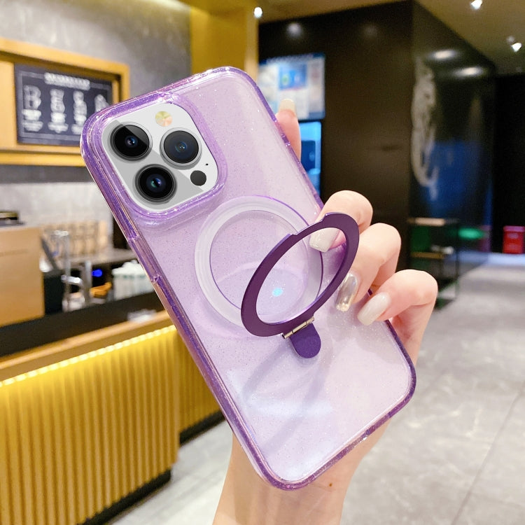 For iPhone 15 Pro Glitter MagSafe Magnetic Phone Case with Stand(Purple) - HoMEdemic™ 