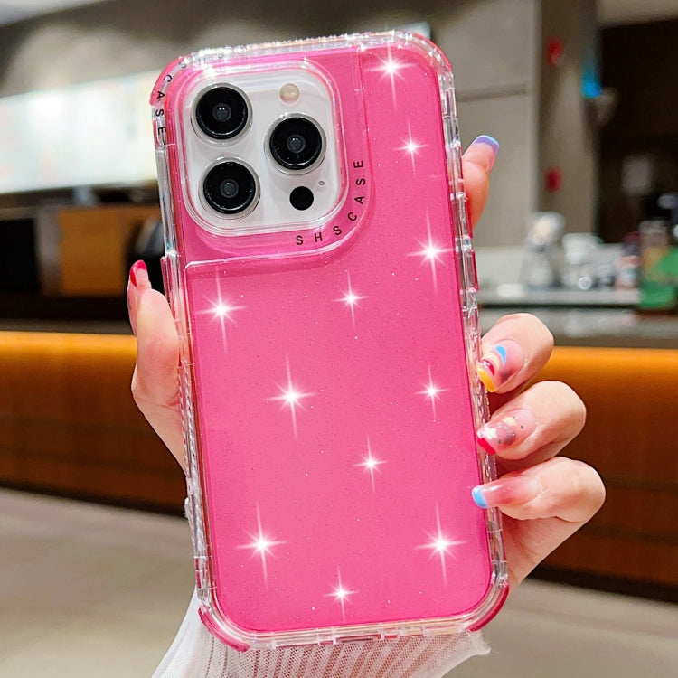 For iPhone 15 Pro Glitter Powder 3-in-1 TPU + PC Phone Case(Rose Red) - HoMEdemic™ 