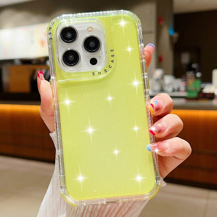 For iPhone 15 Pro Glitter Powder 3-in-1 TPU + PC Phone Case(Yellow) - HoMEdemic™ 