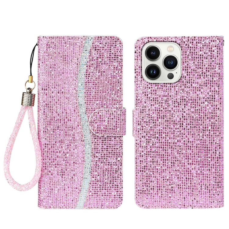 For iPhone 15 Pro Glitter Powder Filp Leather Phone Case(Pink) - HoMEdemic™ 