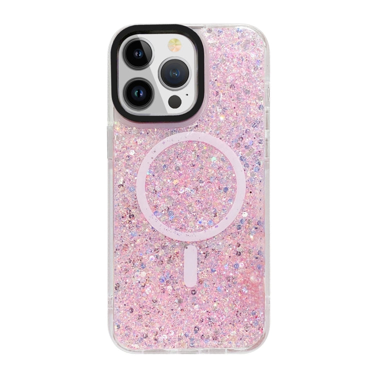 For iPhone 15 Pro Gold Armor MagSafe Glitter Epoxy Phone Case(Pink) - HoMEdemic™ 