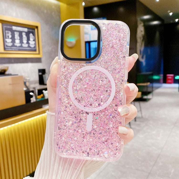 For iPhone 15 Pro Gold Armor MagSafe Glitter Epoxy Phone Case(Pink) - HoMEdemic™ 