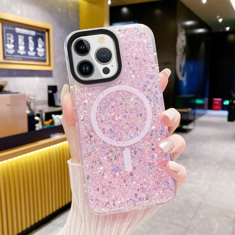 For iPhone 15 Pro Gold Armor MagSafe Glitter Epoxy Phone Case(Pink) - HoMEdemic™ 