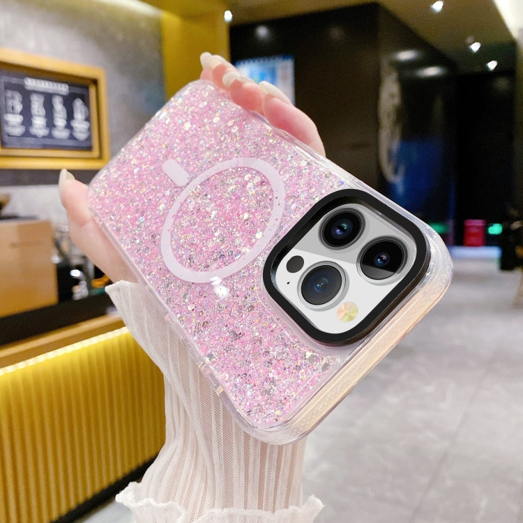 For iPhone 15 Pro Gold Armor MagSafe Glitter Epoxy Phone Case(Pink) - HoMEdemic™ 