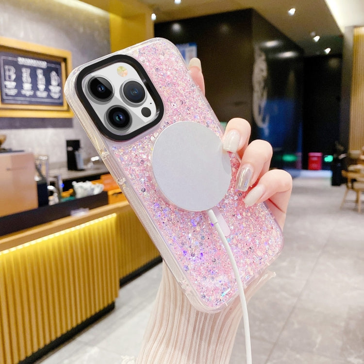 For iPhone 15 Pro Gold Armor MagSafe Glitter Epoxy Phone Case(Pink) - HoMEdemic™ 