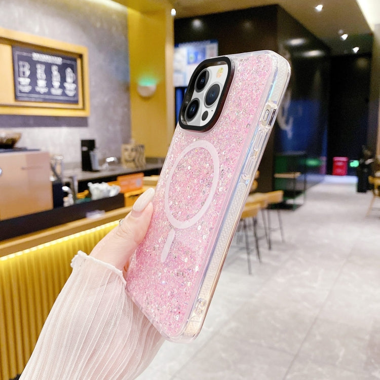 For iPhone 15 Pro Gold Armor MagSafe Glitter Epoxy Phone Case(Pink) - HoMEdemic™ 