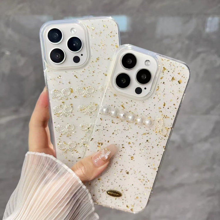 For iPhone 15 Pro Gold Foil Pearl Bow TPU Phone Case(Bow) - HoMEdemic™ 
