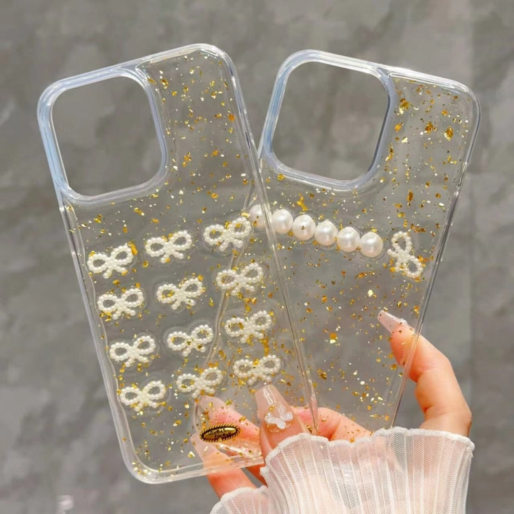 For iPhone 15 Pro Gold Foil Pearl Bow TPU Phone Case(Bow) - HoMEdemic™ 