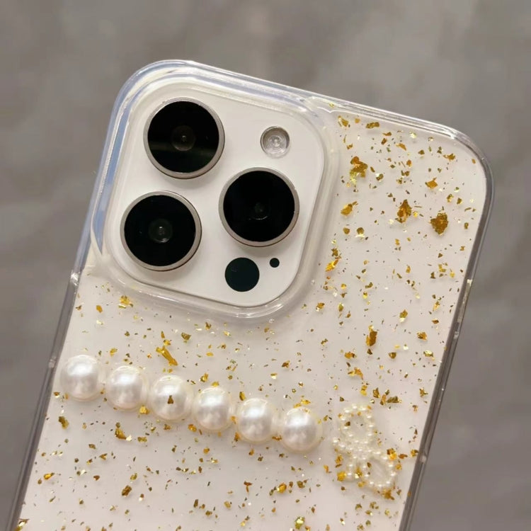 For iPhone 15 Pro Gold Foil Pearl Bow TPU Phone Case(Bow) - HoMEdemic™ 