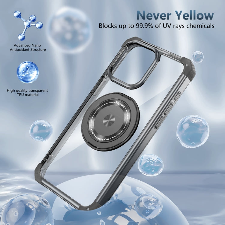 For iPhone 15 Pro Gold Shield CD Pattern MagSafe Magnetic Phone Case with Rotating Stand(Transparent Black) - HoMEdemic™ 
