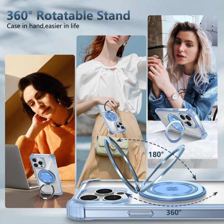 For iPhone 15 Pro Gold Shield CD Pattern MagSafe Magnetic Phone Case with Rotating Stand(Transparent Blue) - HoMEdemic™ 