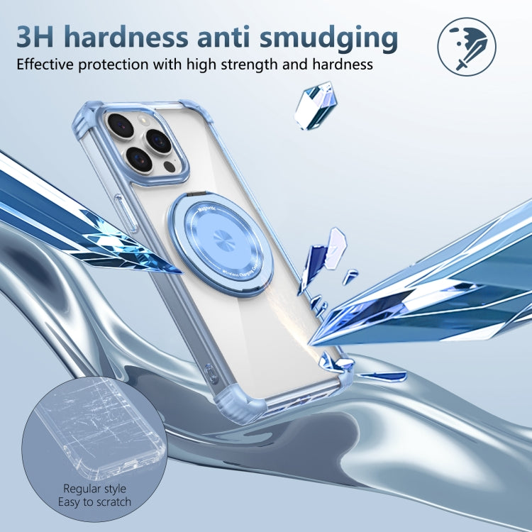 For iPhone 15 Pro Gold Shield CD Pattern MagSafe Magnetic Phone Case with Rotating Stand(Transparent Blue) - HoMEdemic™ 