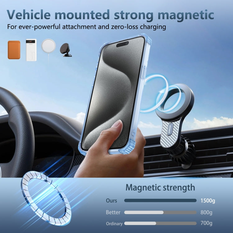 For iPhone 15 Pro Gold Shield CD Pattern MagSafe Magnetic Phone Case with Rotating Stand(Transparent Blue) - HoMEdemic™ 