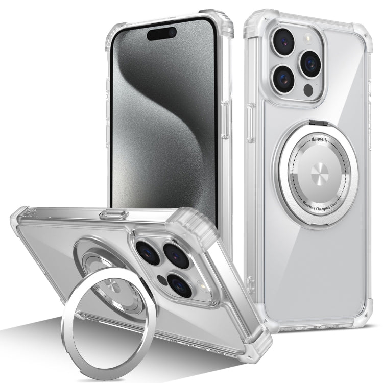 For iPhone 15 Pro Gold Shield CD Pattern MagSafe Magnetic Phone Case with Rotating Stand(Transparent) - HoMEdemic™ 