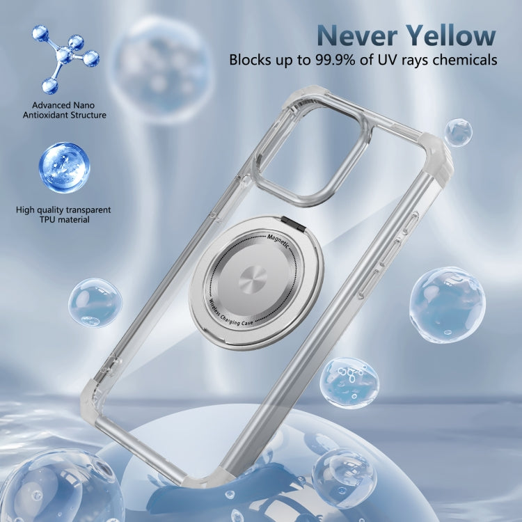 For iPhone 15 Pro Gold Shield CD Pattern MagSafe Magnetic Phone Case with Rotating Stand(Transparent) - HoMEdemic™ 