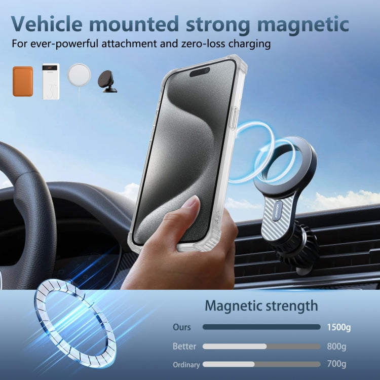 For iPhone 15 Pro Gold Shield CD Pattern MagSafe Magnetic Phone Case with Rotating Stand(Transparent) - HoMEdemic™ 
