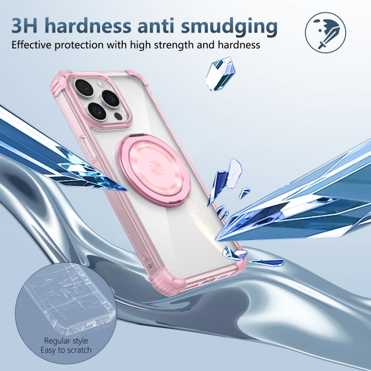 For iPhone 15 Pro Gold Shield CD Pattern MagSafe Magnetic Phone Case with Rotating Stand(Transparent Pink) - HoMEdemic™ 