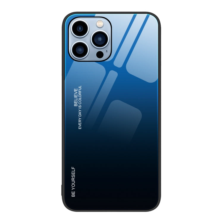 For iPhone 15 Pro Gradient Color Glass Phone Case(Blue Black) - HoMEdemic™ 