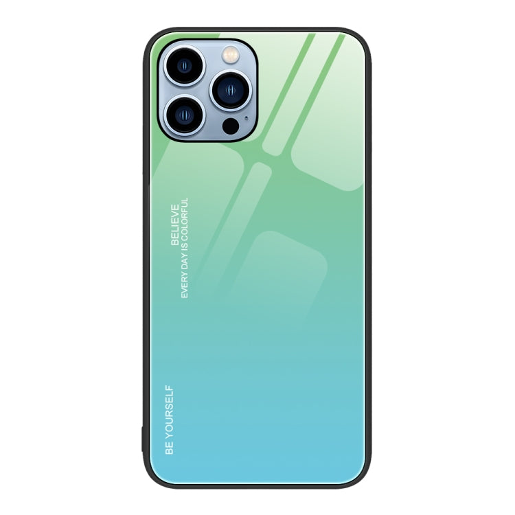 For iPhone 15 Pro Gradient Color Glass Phone Case(Green Cyan) - HoMEdemic™ 
