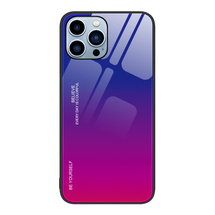 For iPhone 15 Pro Gradient Color Glass Phone Case(Purple Red) - HoMEdemic™ 