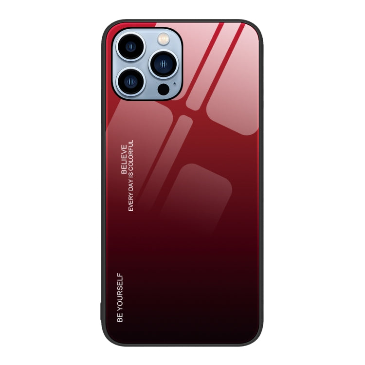For iPhone 15 Pro Gradient Color Glass Phone Case(Red Black) - HoMEdemic™ 