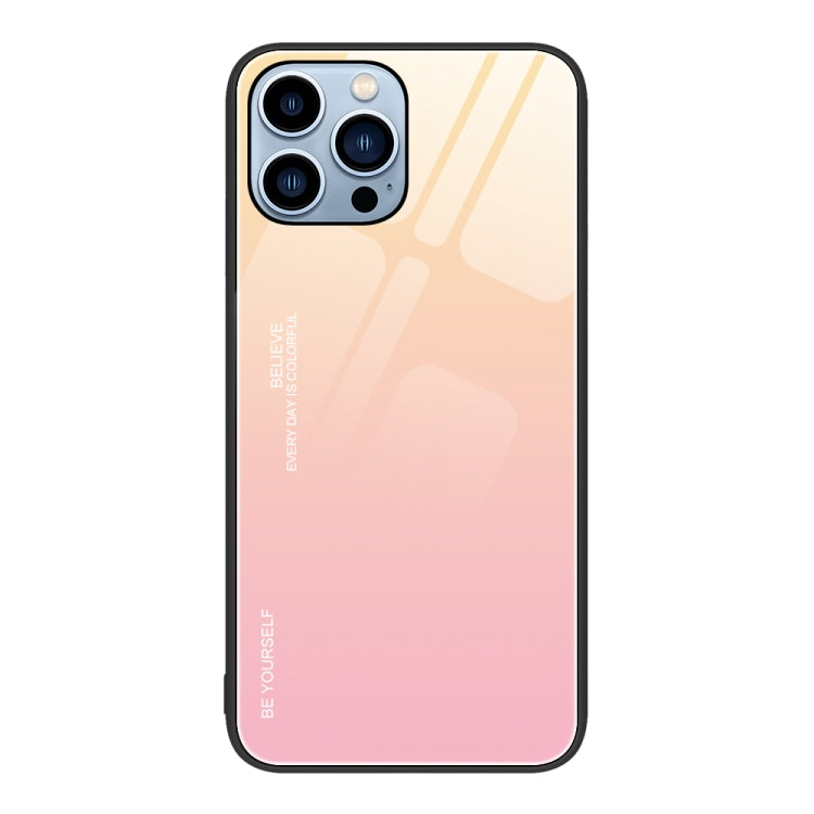 For iPhone 15 Pro Gradient Color Glass Phone Case(Yellow Pink) - HoMEdemic™ 