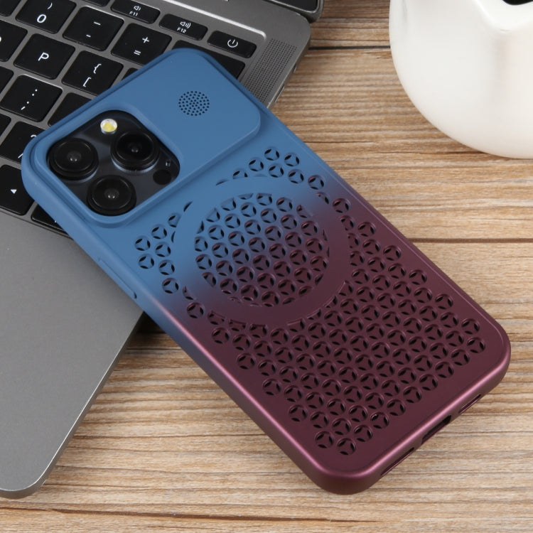 For iPhone 15 Pro Gradient Color Honeycomb Aromatherapy MagSafe Phone Case(Blue Red) - HoMEdemic™ 