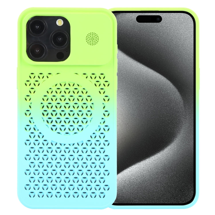 For iPhone 15 Pro Gradient Color Honeycomb Aromatherapy MagSafe Phone Case(Green Blue) - HoMEdemic™ 